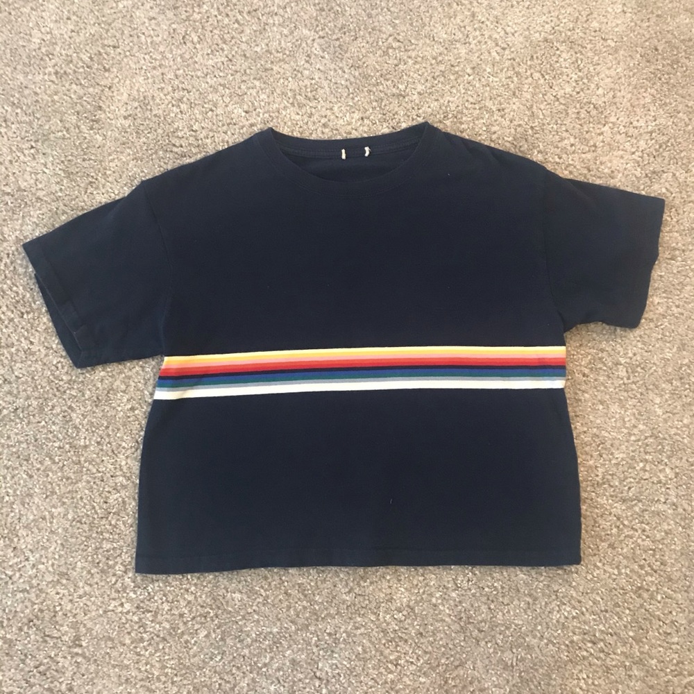 Brandy Melville Navy Rainbow Stripe T-Shirt